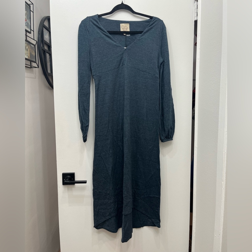 NWT Chaser Triblend Blouson Sleeve Hi-Lo Midi Dress Size Medium Algae MSRP $128